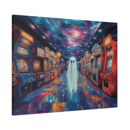 Cute Ghost in Arcade Game Store – Halloween Canvas Wall Art