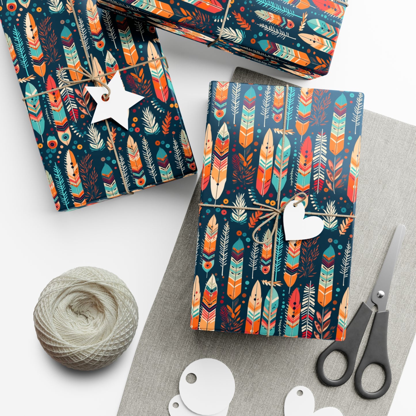 Boho Feathers Pattern Gift Wrap Paper