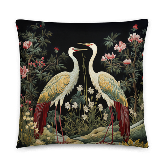 Crane Couple in Floral Garden Pillow William Morris Inspired