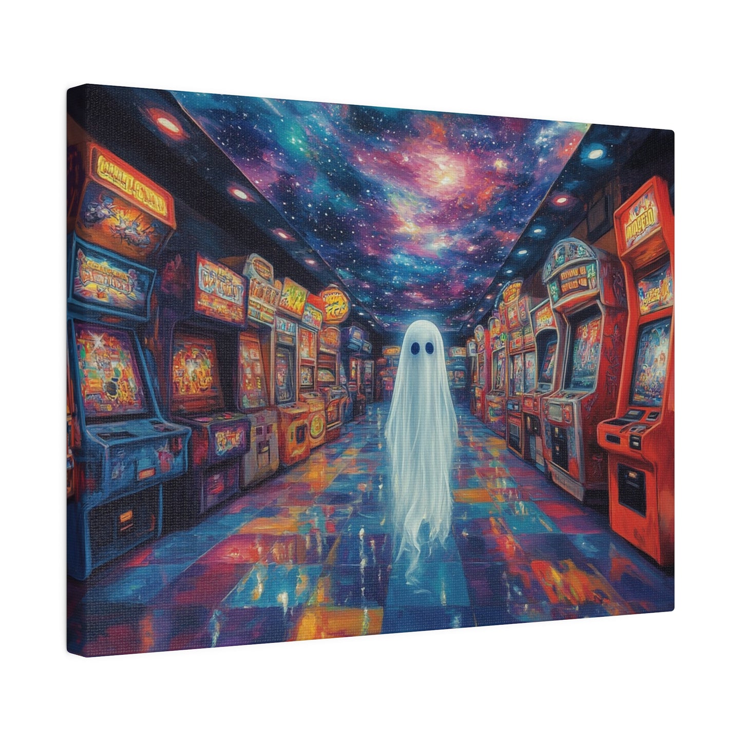 Cute Ghost in Arcade Game Store – Halloween Canvas Wall Art