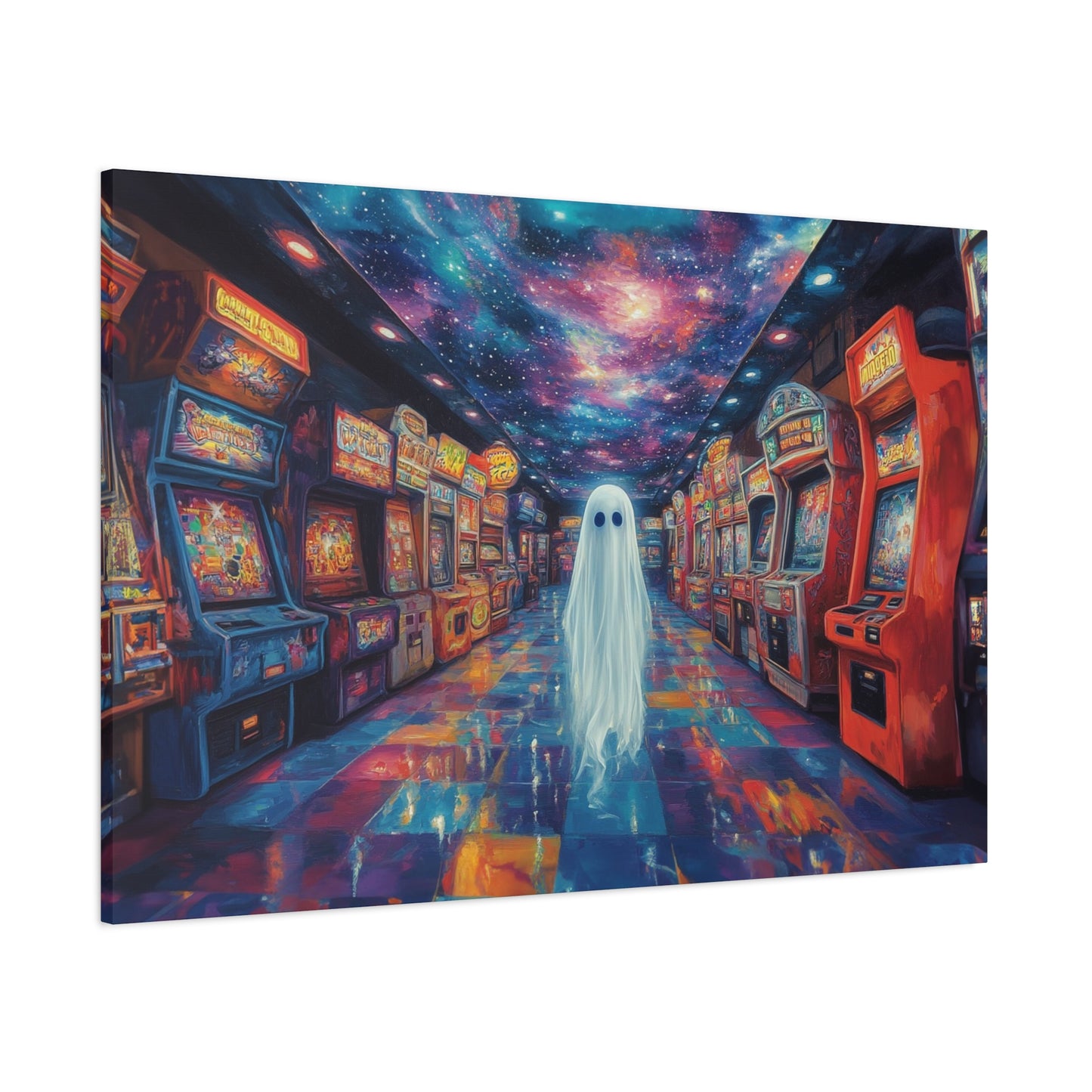 Cute Ghost in Arcade Game Store – Halloween Canvas Wall Art