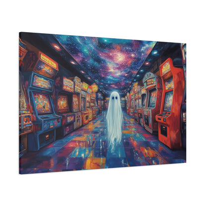 Cute Ghost in Arcade Game Store – Halloween Canvas Wall Art