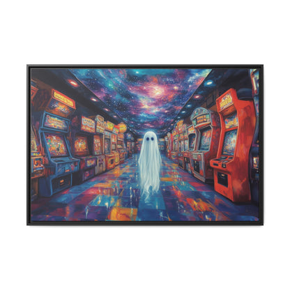 Cute Ghost in Arcade Game Store – Halloween Canvas Wall Art