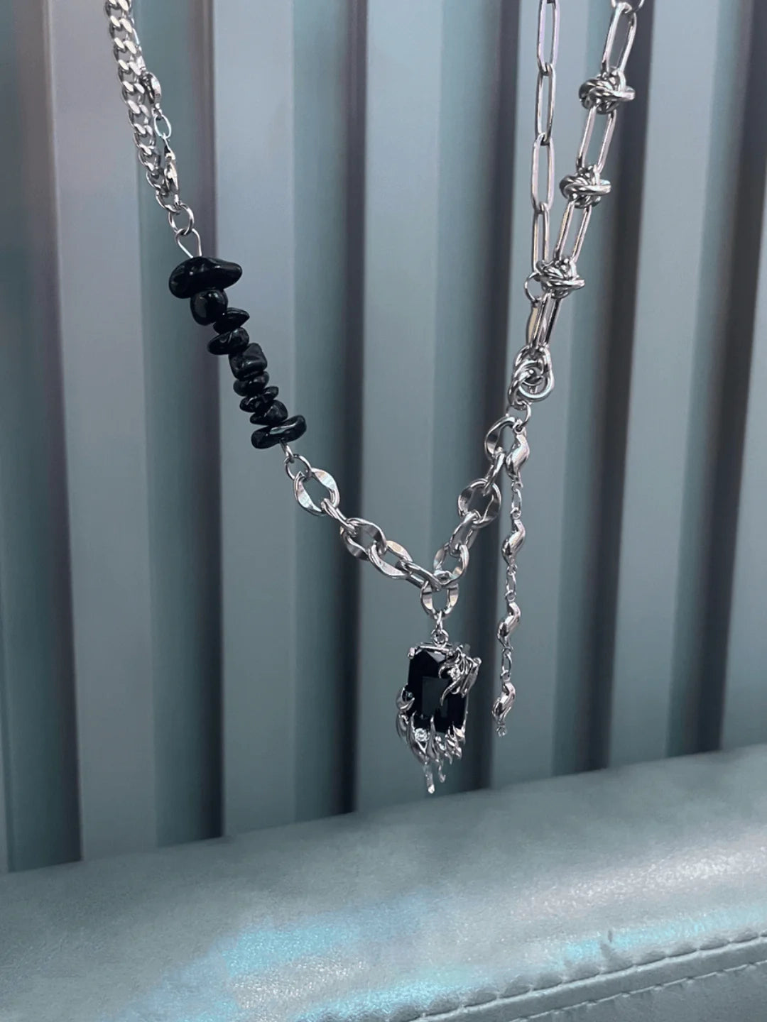Black Onyx Beaded Chain Necklace