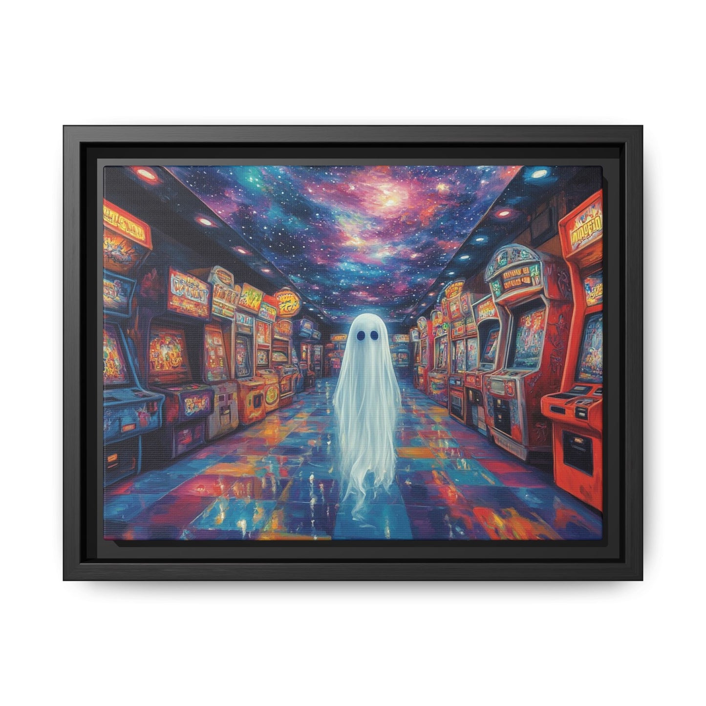 Cute Ghost in Arcade Game Store – Halloween Canvas Wall Art