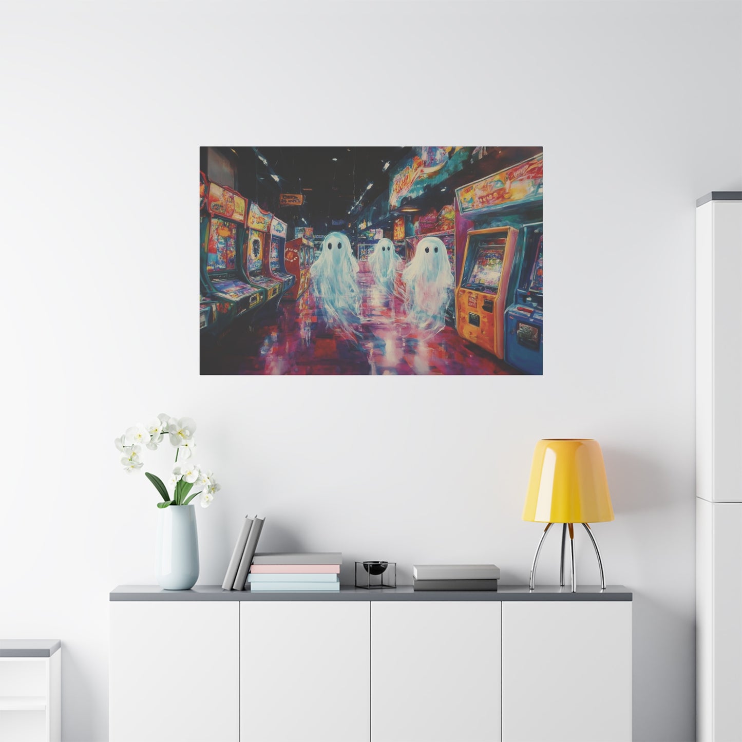 Ghost in Arcade Game Shop – Halloween Canvas Wall Art