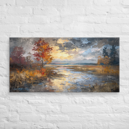 Autumn River Landscape – 2:1 Ratio Gallery Wrapped Canvas Wall Art, Ready to Hang