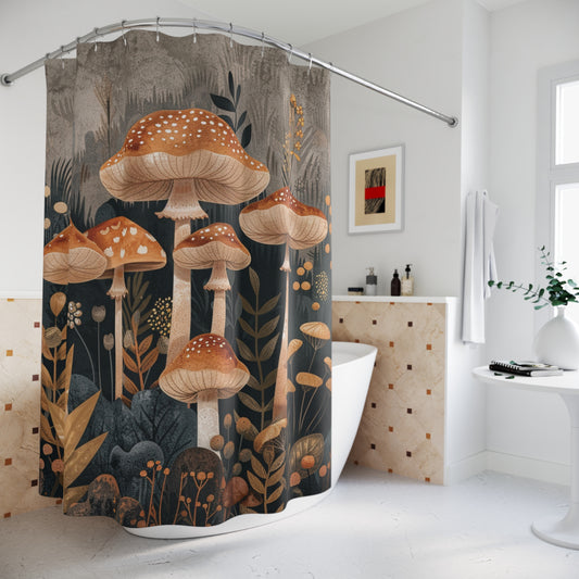 Retro Botanicals Mushroom Shower Curtain Boho Bathroom Decor