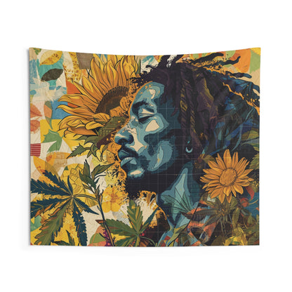 Bob Marley Sunflower Collage Tapestry