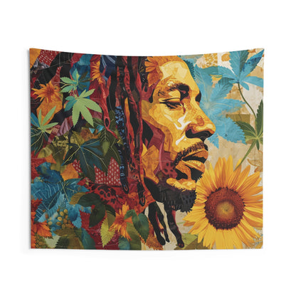 Bob Marley Portrait Sunflower Collage Tapestry