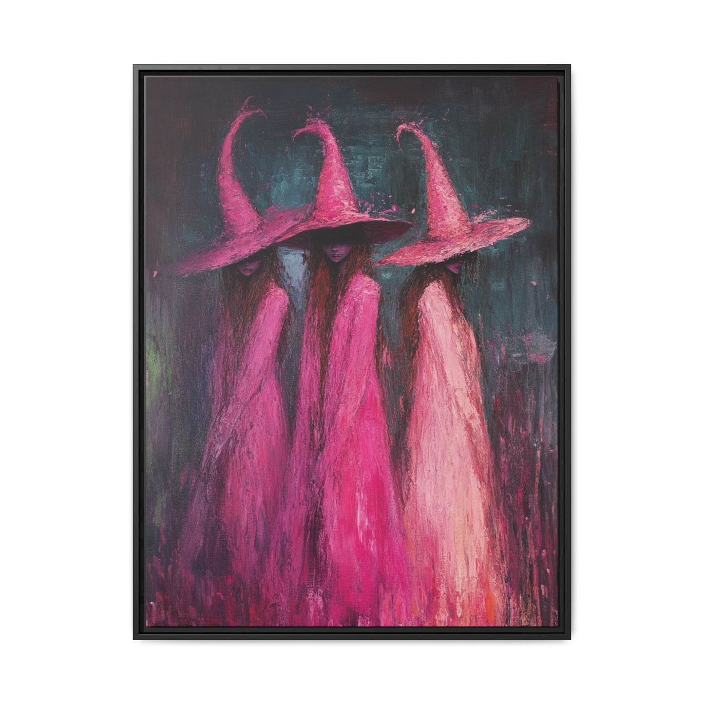 Impressionist Pink Witches Canvas Wall Art – Magical Halloween Decor