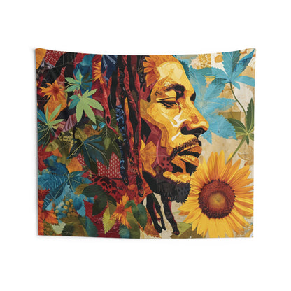 Bob Marley Portrait Sunflower Collage Tapestry