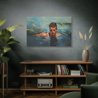 Man Swimming in a Lake Impressionist Portrait Canvas Print Wall Art