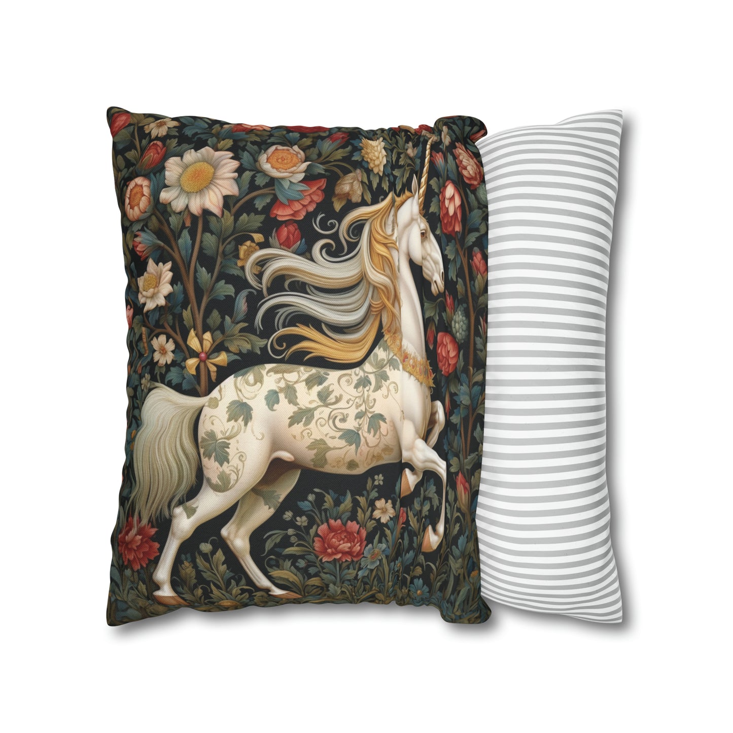 Unicorn in Floral Garden William Morris Inspired Pillow