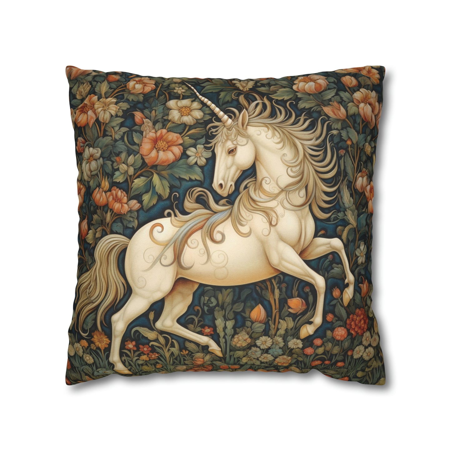 Unicorn Garden William Morris Inspired Floral Pillow