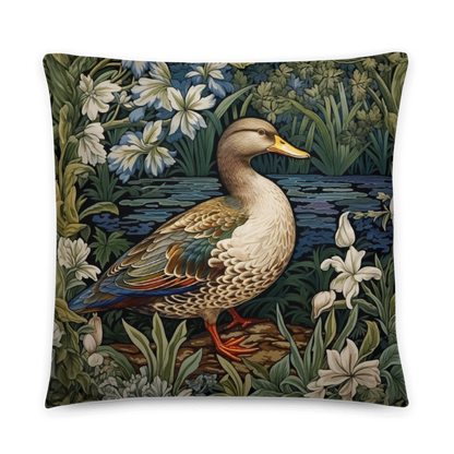 Duck in Garden Pillow William Morris Inspired