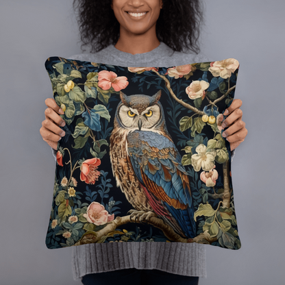 Enchanted Owl Floral Pillow William Morris Inspired