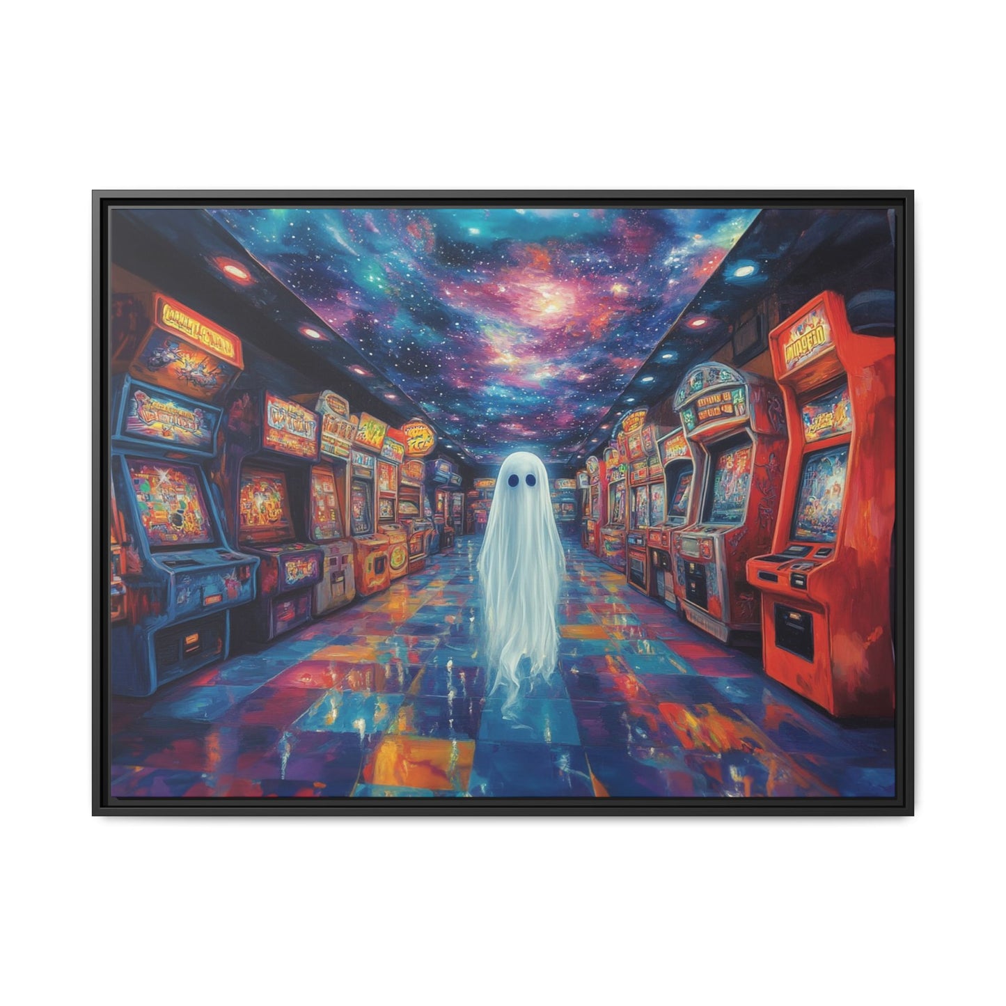 Cute Ghost in Arcade Game Store – Halloween Canvas Wall Art