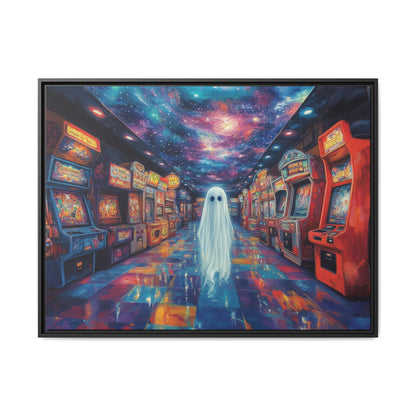 Cute Ghost in Arcade Game Store – Halloween Canvas Wall Art