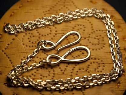 4.5mm 4mm Cornered Chain Fish Hook Clasp Sterling Silver Necklace