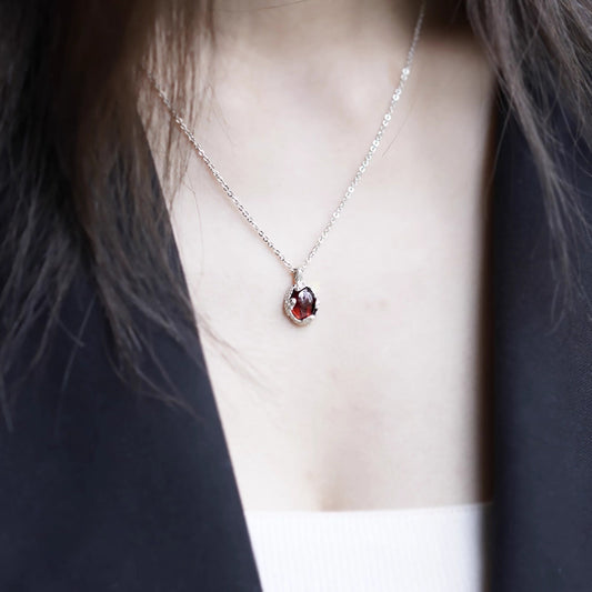 輕奢歐洲巴洛克風格紫水晶紅石榴水晶S925純銀項鍊