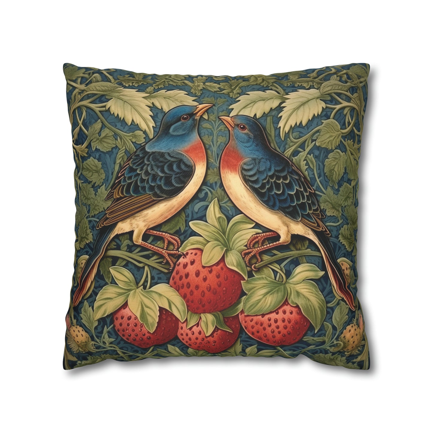 Floral Birds Strawberries Floral Pillow and Case