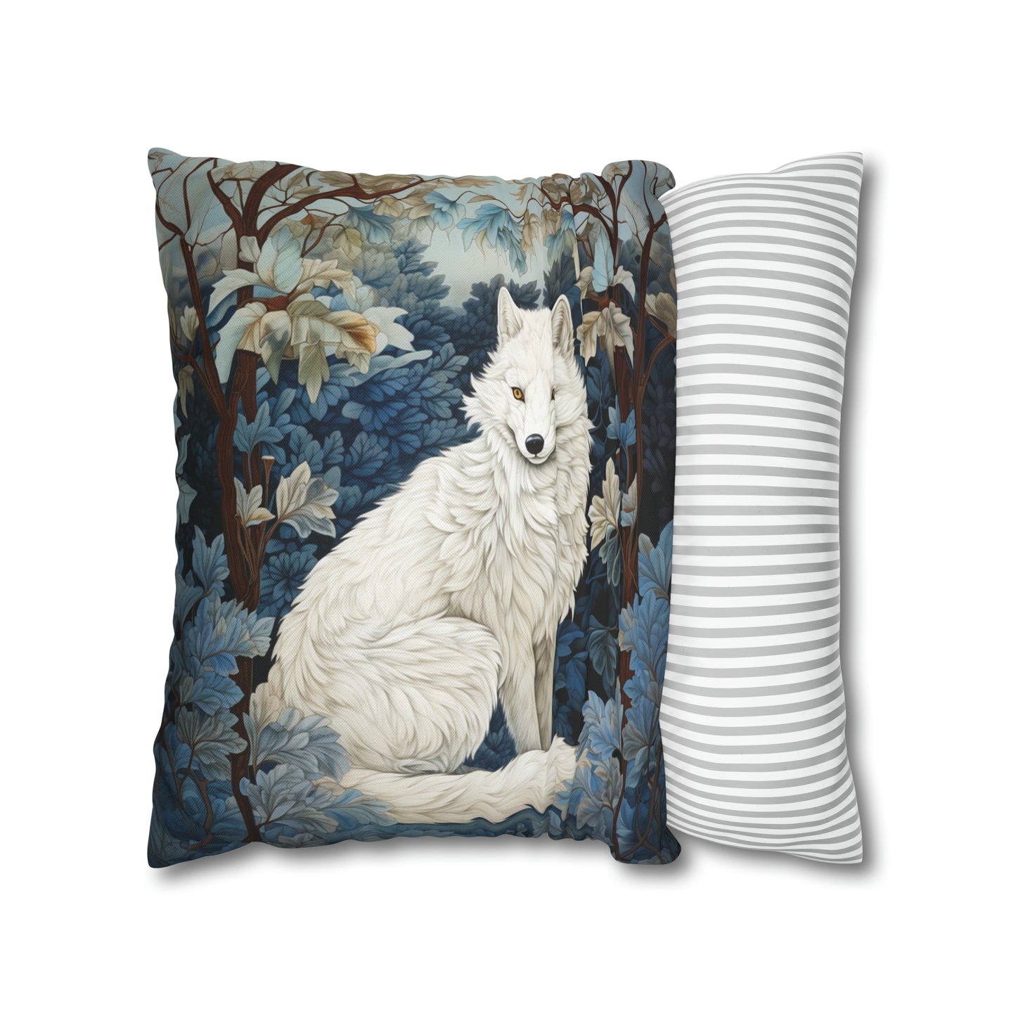 Enchanted Snow Fox Pillow William Morris Inspired