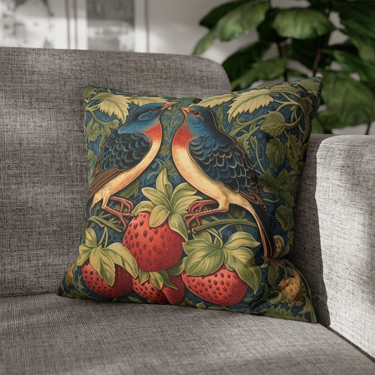 Floral Birds Strawberries Floral Pillow and Case