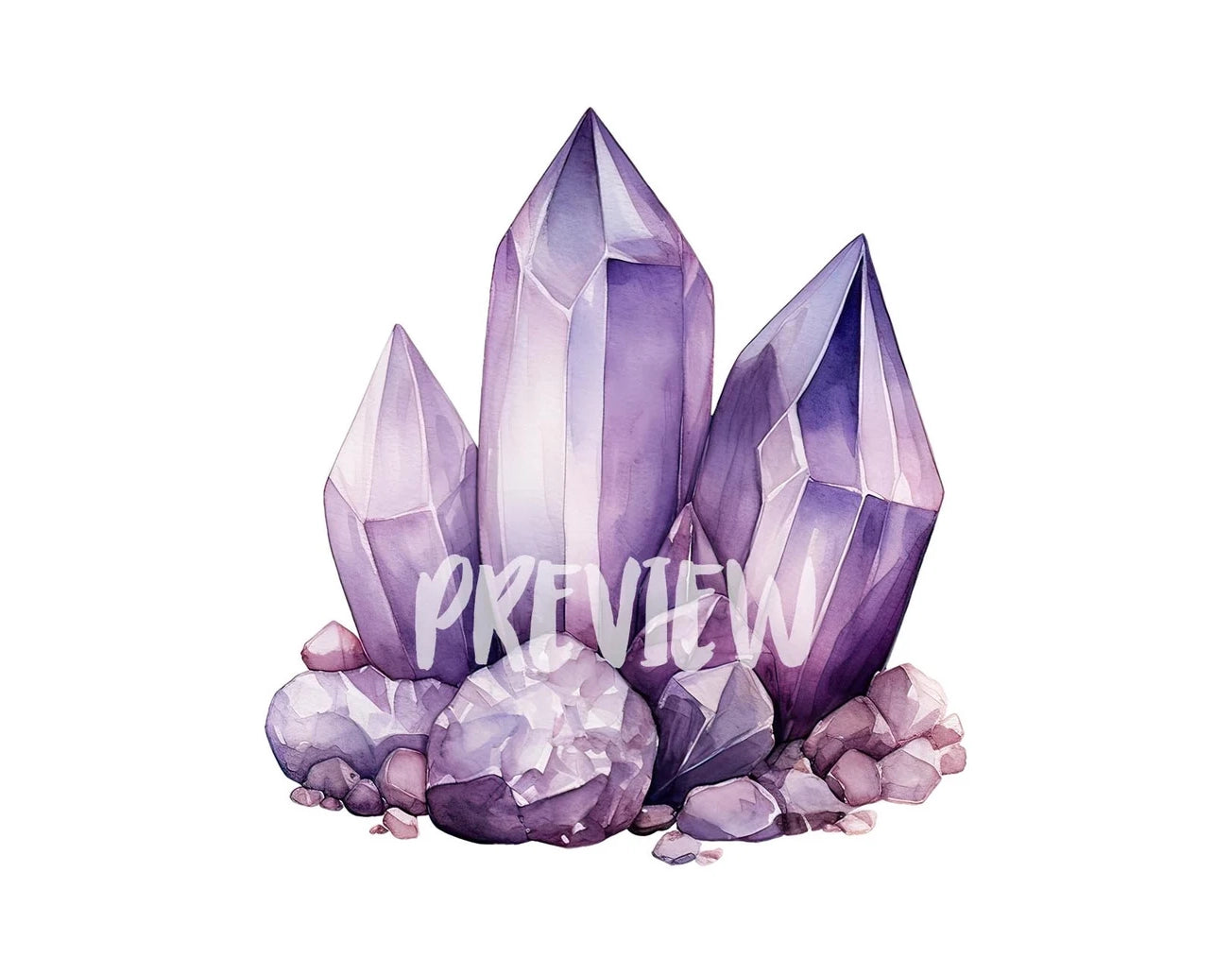 Lilac Amethyst Crystals Watercolor Clipart