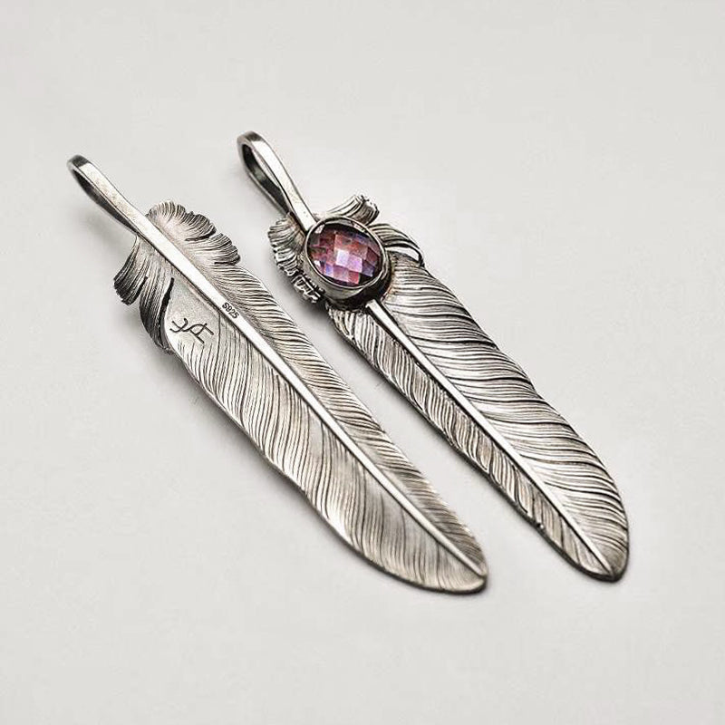 Natural Purple Amethyst Silver Feather