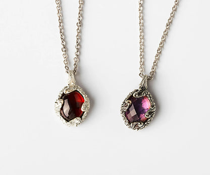 Amethyst Garnet Crystal Baroque Silver Necklace