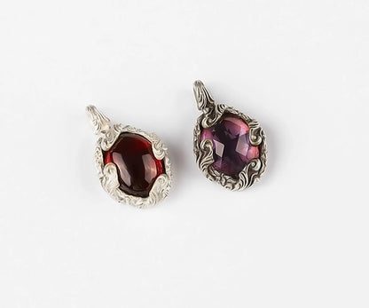 Amethyst Garnet Crystal Baroque Silver Necklace