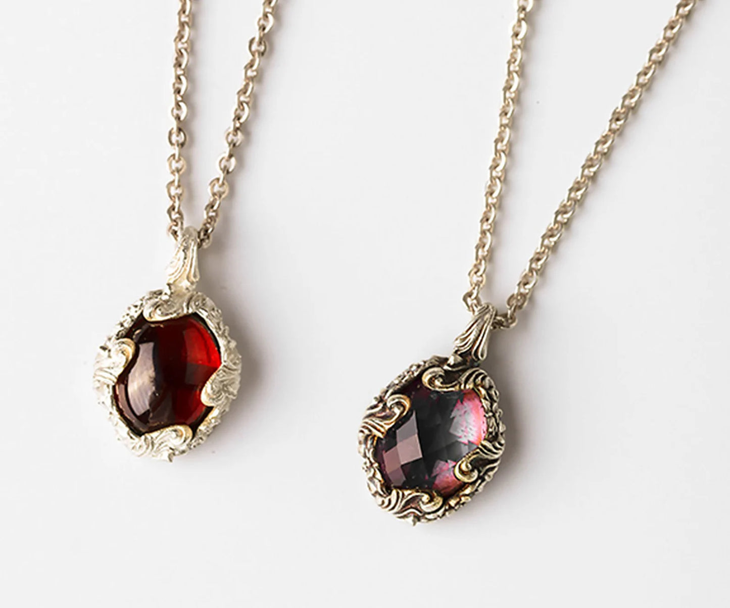 Amethyst Garnet Crystal Baroque Silver Necklace