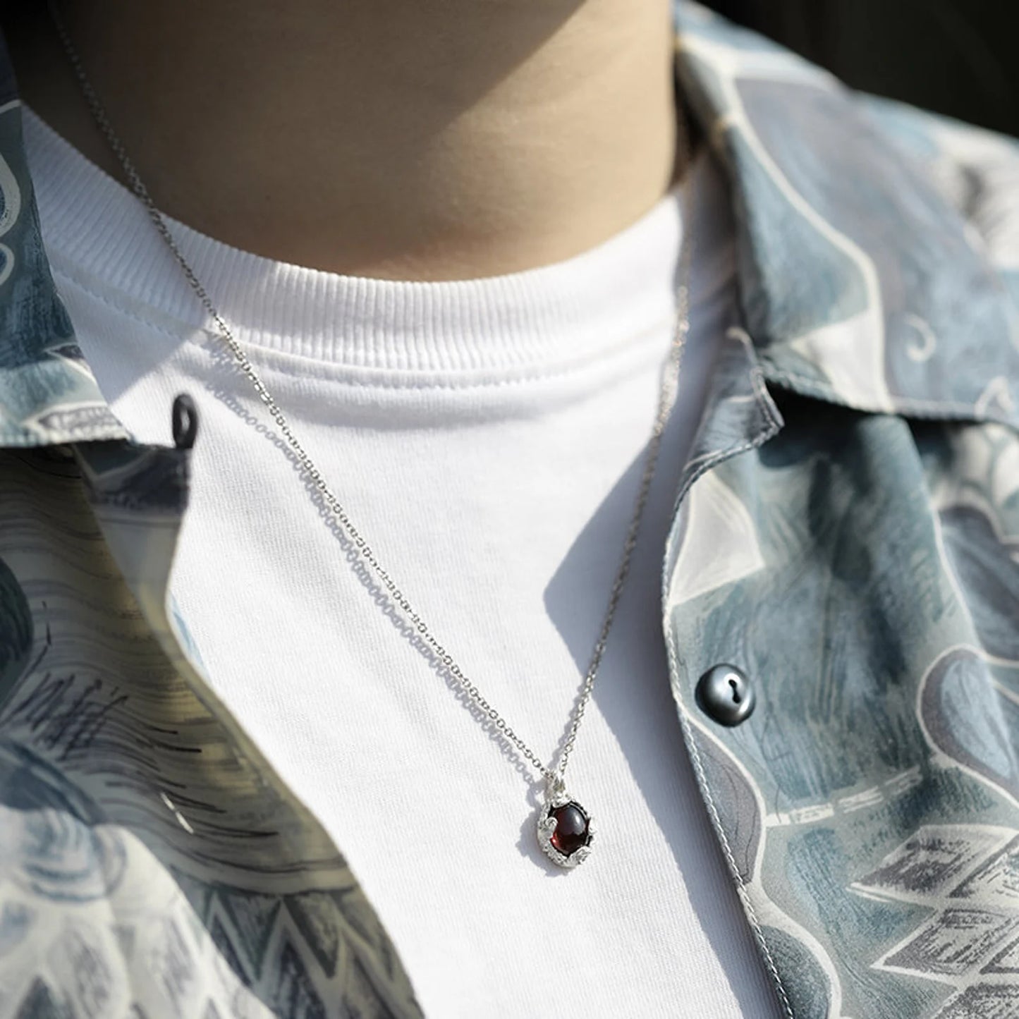 Amethyst Garnet Crystal Baroque Silver Necklace