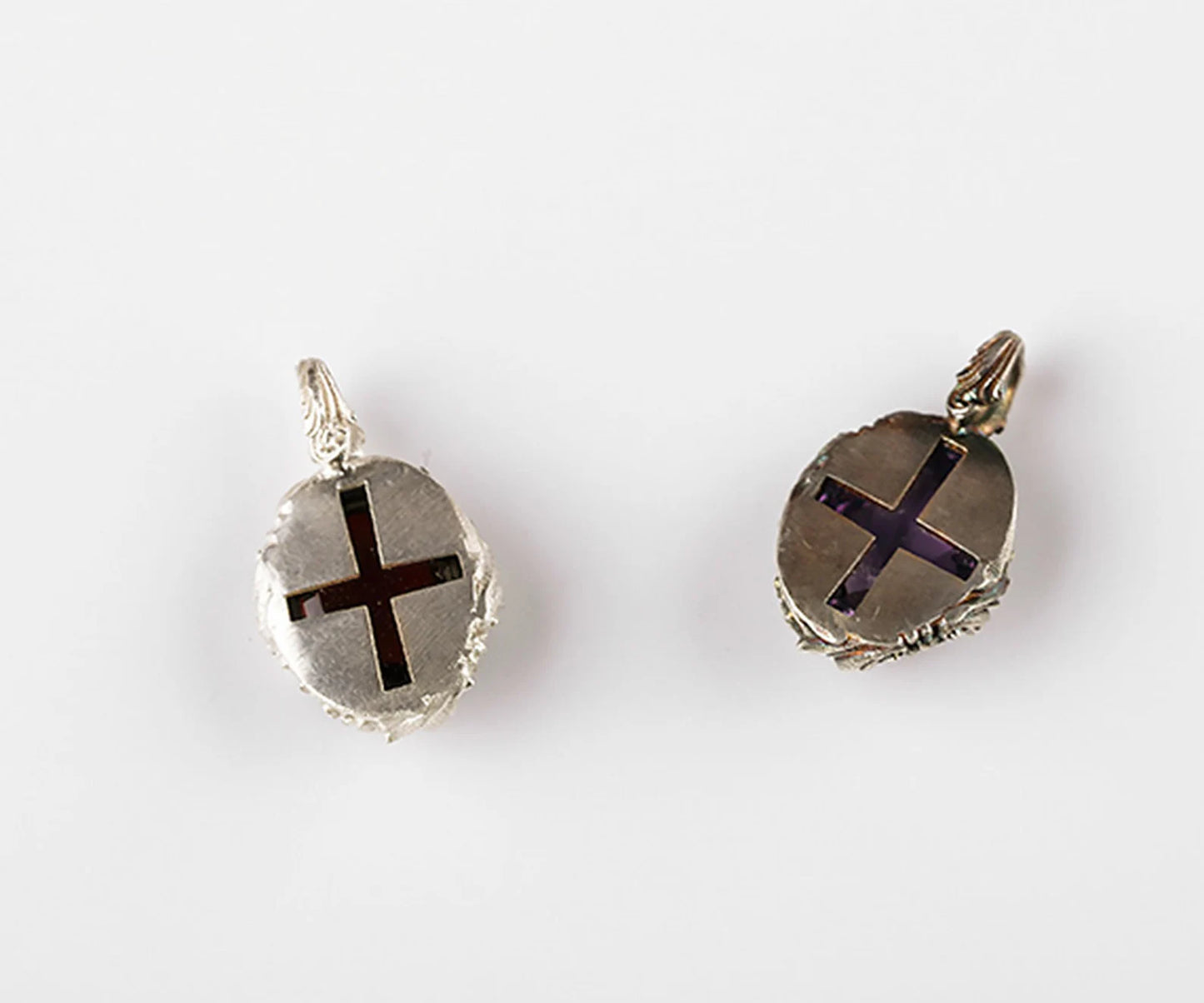 Amethyst Garnet Crystal Baroque Silver Necklace