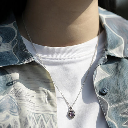 Amethyst Garnet Crystal Baroque Silver Necklace