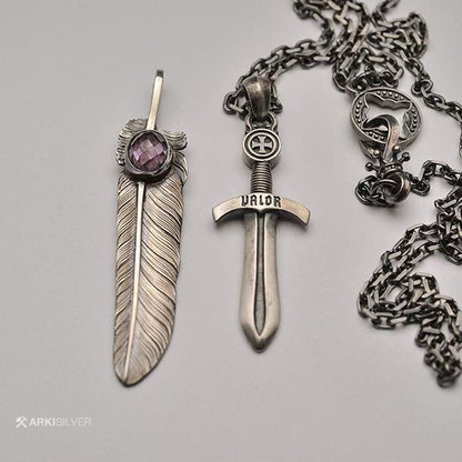 Natural Purple Amethyst Silver Feather