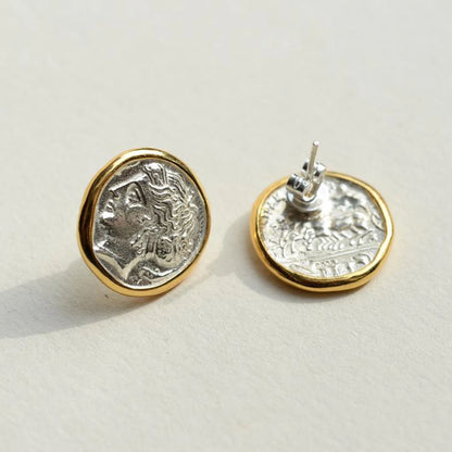 Ancient Greek Coin Stud Earring with 24K Gold