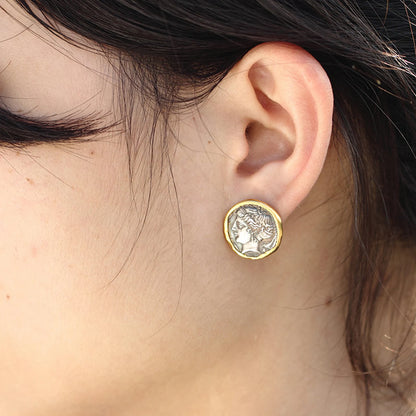 Ancient Greek Coin Stud Earring with 24K Gold