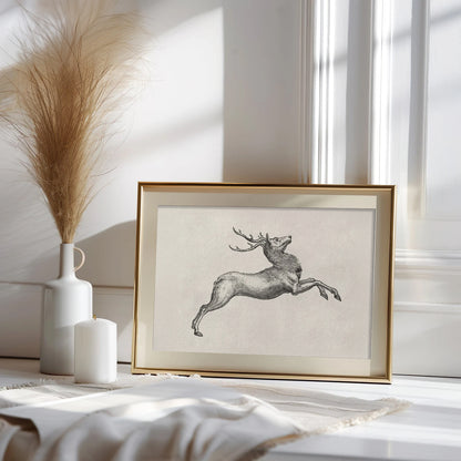 Antique Deer Sketch Wall Art Christmas Poster