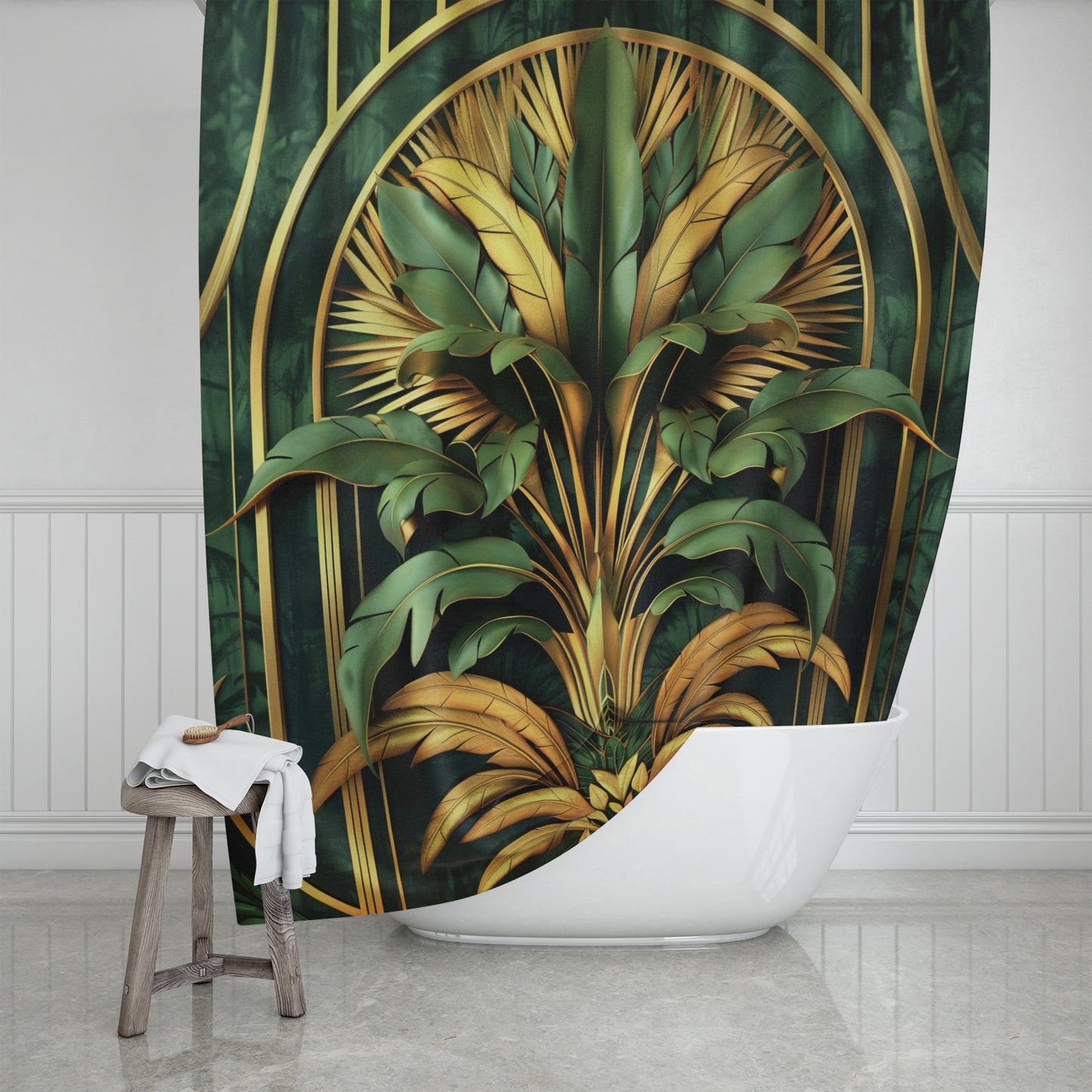 Banana Leaves Palm Tree Tropical Bathtub Shower Curtain