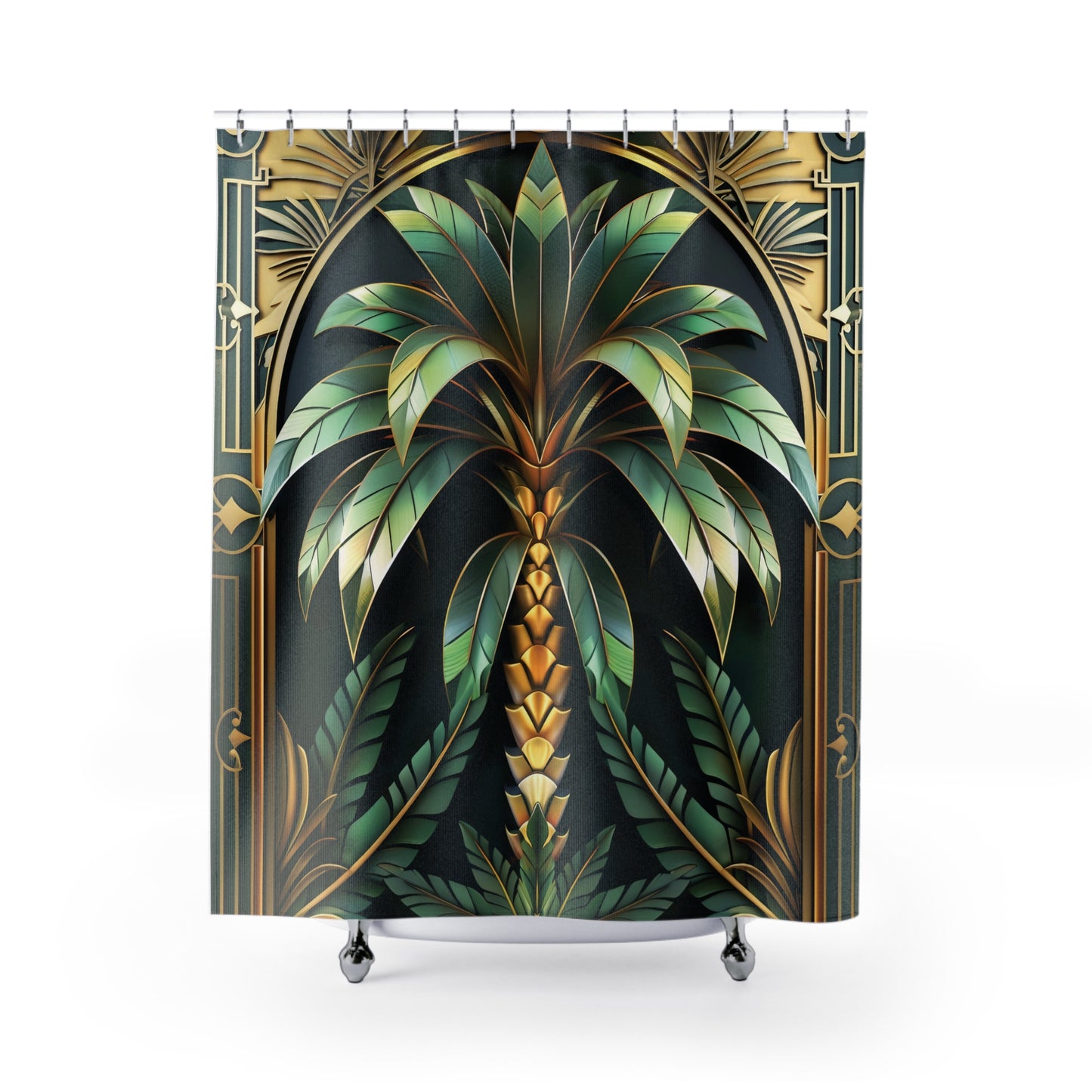 Tropical Palm Tree Art Deco Style Bathtub Shower Curtain