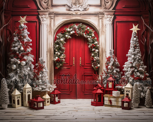 Red Door Christmas Backdrop