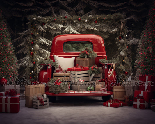 Merry Truck Christmas Backdrop