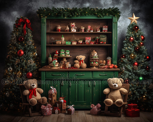 Bear Station Christmas Backdrop