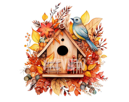 Autumn Birdhouse Watercolor Clipart