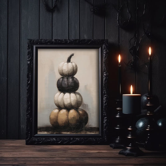 Black Stacked Pumpkins Art Print Poster