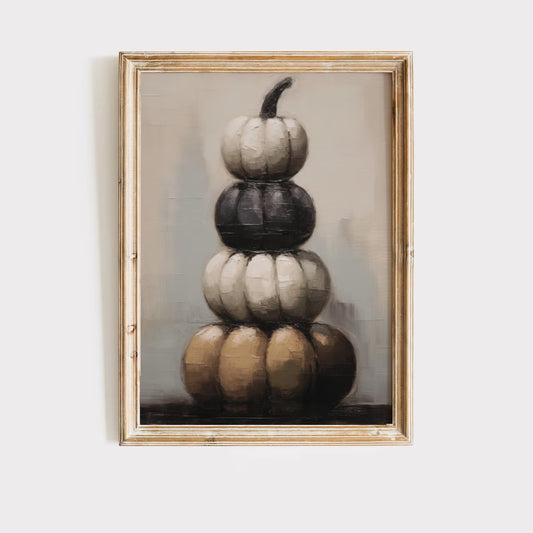 Black Stacked Pumpkins Art Print Poster