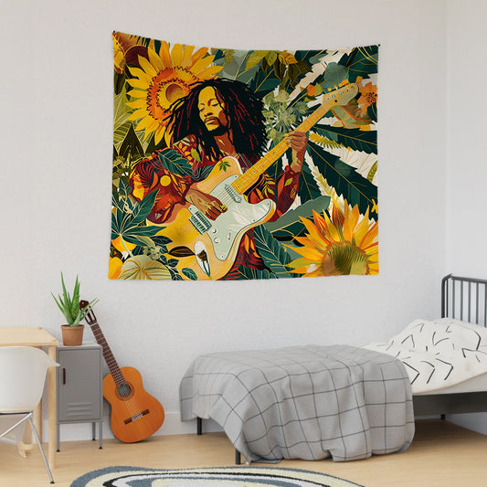 Bob Marley Portrait Collage Reggae Music Inspired Tapestry