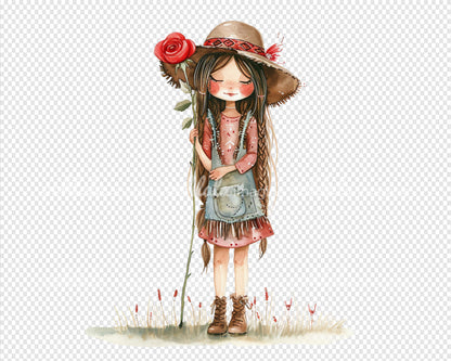 Boho-Chic Girl Valentine Illustration